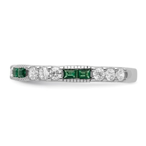 Sterling Silver Rhodium-plated Synthetic Green Spinel and CZ Band Ring - Picture 4 of 5
